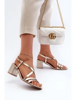Sametové sandály na nízkém podpatku model 21661305 Zlaté - Maciejka