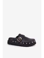 Skórzane Klapki Chodaki Damskie Na Platformie Big Star RR274A378 Czarne Skórzane Klapki Chodaki Damskie Na Platformie Big Star RR274A378 Czarne