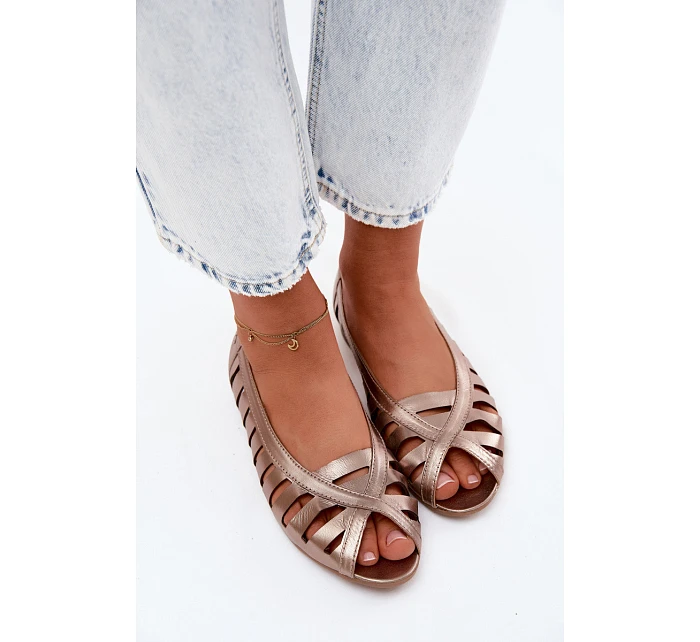 Kožené prolamované baleríny model 22123044 Zlaté - Maciejka