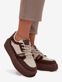 Dámske tenisky na platforme Big Star - hnedo-béžové
