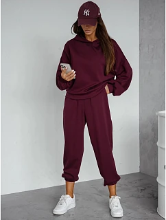 Dámska tepláková súprava s kapucňou v maslovej a bordovej farbe, FashionStreet AY1211