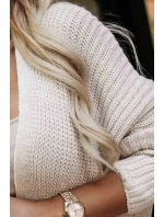630-1 Teplý sveter s vreckami a rebrovanými manžetami - béžový 630-1 Teplý sveter s vreckami a rebrovanými manžetami - béžový