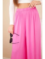 Dámské široké viskózové kalhoty s gumou v pase růžové
