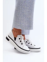 Lakierowane Sneakersy Damskie Skórzane D&A LR535 Białe