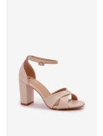 Sandály Na Podpatku Z Eko Kůže Béžové model 21684746 - Boto Sandály Na Podpatku Z Eko Kůže Béžové model 21684746 - Boto