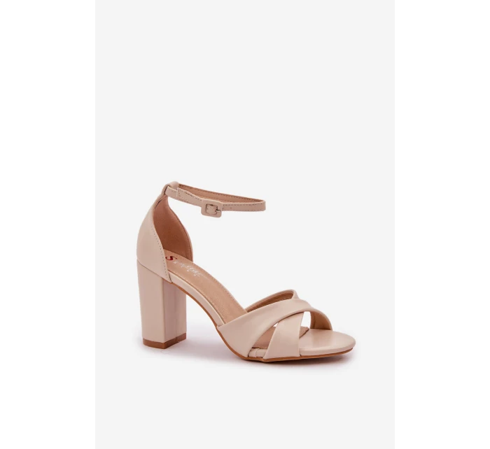 Sandály Na Podpatku Z Eko Kůže Béžové model 21684746 - Boto Sandály Na Podpatku Z Eko Kůže Béžové model 21684746 - Boto