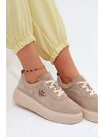 Kožené semišové dámské polobotky Vinceza 41523 béžové