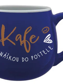KAFE S DONÁŠKOU DO POSTELE - modrý keramický hrníček 300 ml