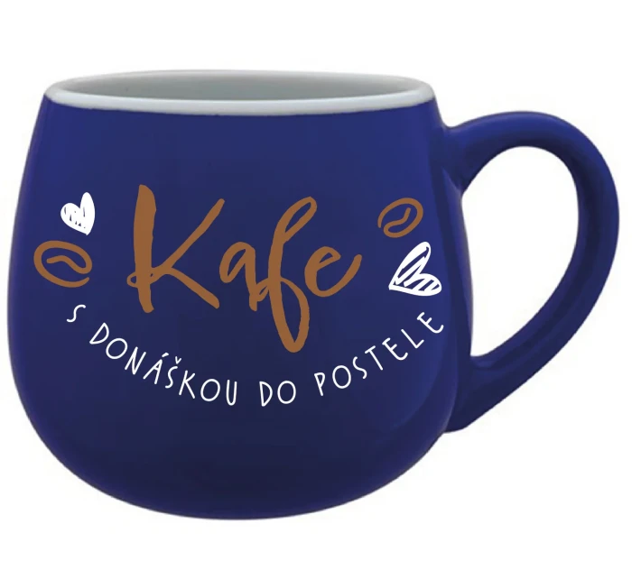 KAFE S DONÁŠKOU DO POSTELE - modrý keramický hrníček 300 ml
