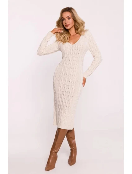 Dámské svetrové šaty model 21865052 Světle béžová - Moe