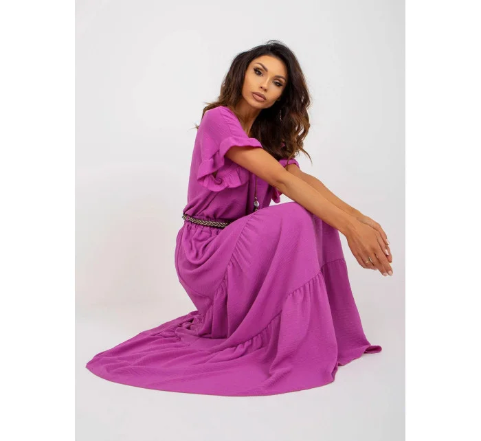 Fialové dlhé dámske šaty s volánom (8367) Fialové dlhé dámske šaty s volánom (8367)