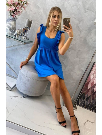 Šaty s volánky na bocích chrpově modré barvy Šaty s volánky na bocích chrpově modré barvy
