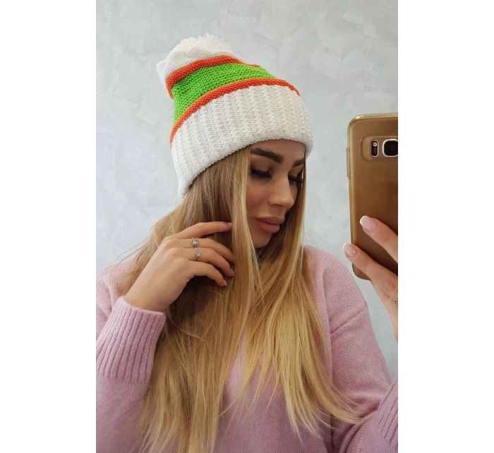 Dámska čiapka Kinga K297 biela+oranžová+zelená