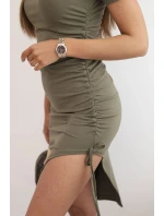 Dámská bavlněná sukně s krátkým rukávem a model 21772750 nařasením khaki - K-Fashion