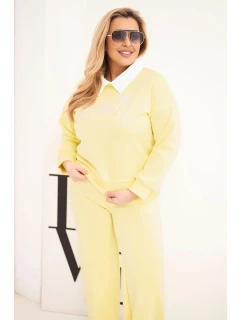 Dámska súprava nadmerných veľkostí so širokými nohavicami a golierom žltá