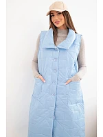 Dámska prešívaná dlhá vesta s vreckami a stojačikom modrá