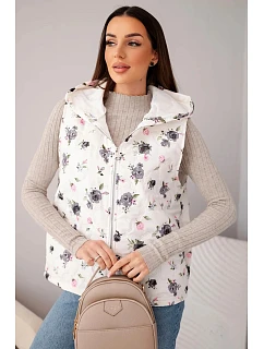 Dámska prešívaná vesta s kvetmi s kapucňou graphite