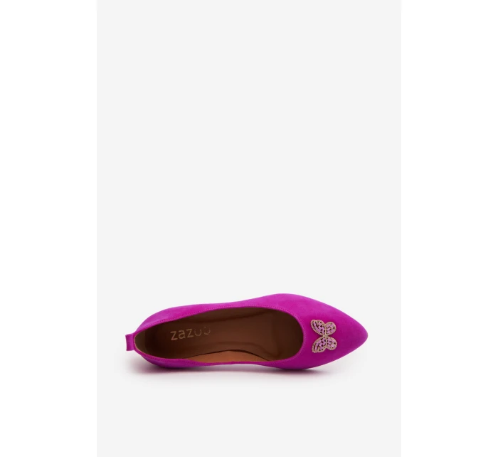 Zazoo 2887 Zamszowe Baleriny Z Ozdobnym Motylem Fuksja