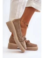 Zazoo 3429/W Damskie Zamszowe Mokasyny Z Ozdobą Beżowe