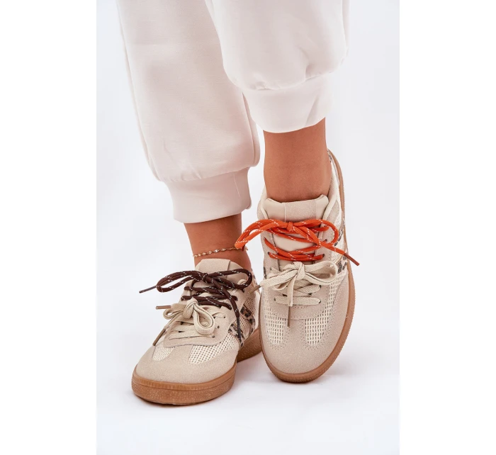 Sneakersy Damskie Z Podwójnym Sznurowaniem Panterka Beżowe Ollabes Sneakersy Damskie Z Podwójnym Sznurowaniem Panterka Beżowe Ollabes