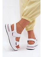 Kožené dámské sandály na platformě na suchý zip bílé model 22095050 - EVENTO