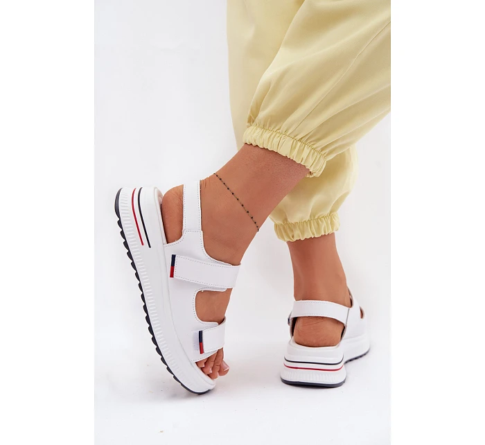 Kožené dámské sandály na platformě na suchý zip bílé model 22095050 - EVENTO