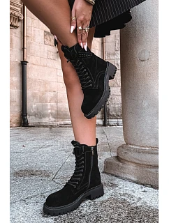 Dámské pracovní kotníkové boty z přírodního semiše zateplené D&A JC62-1035 Černé