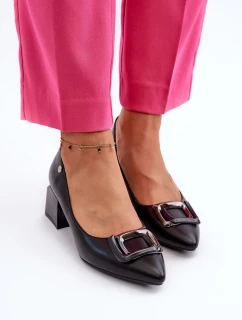 Lodičky na podpätku s ozdobou, ekokoža, čierna Sarala