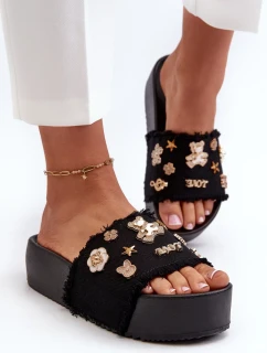 Dámske papuče na platforme s kolíkmi Black Zranesia