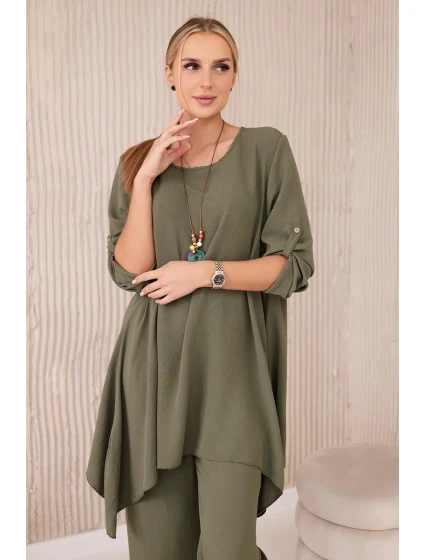 Sada halenky + kalhot s přívěskem khaki Sada halenky + kalhot s přívěskem khaki