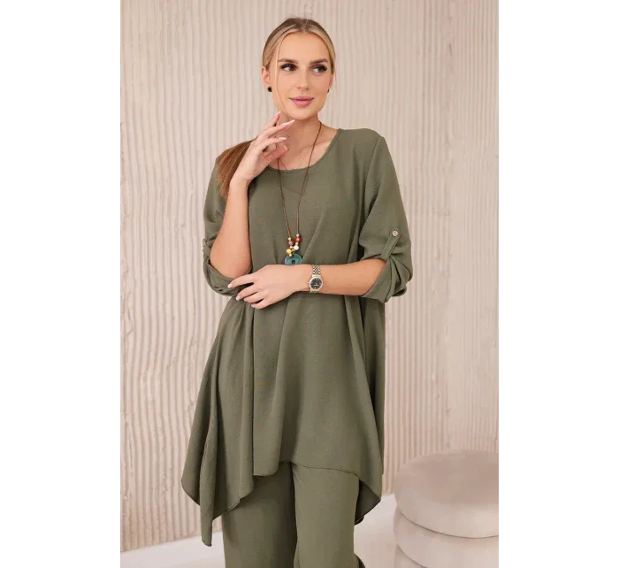 Sada halenky + kalhot s přívěskem khaki Sada halenky + kalhot s přívěskem khaki
