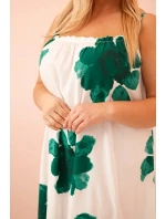 Dámské šaty na ramínka s volánem a květinovým potiskem zelená