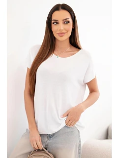Dámska viskózna blúzka oversize s krátkymi rukávmi a okrúhlym výstrihom biela
