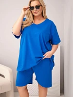 Dámska bavlnená súprava nadmernej veľkosti s blúzkou a šortkami Cornflower Blue