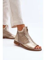 Zazoo 977/L Skórzane Ażurowe Sandały Na Zamek Złote
