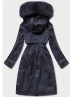 Tmavomodrá dámska zimná bunda s podšívkou z machovej kožušiny (b537-3)