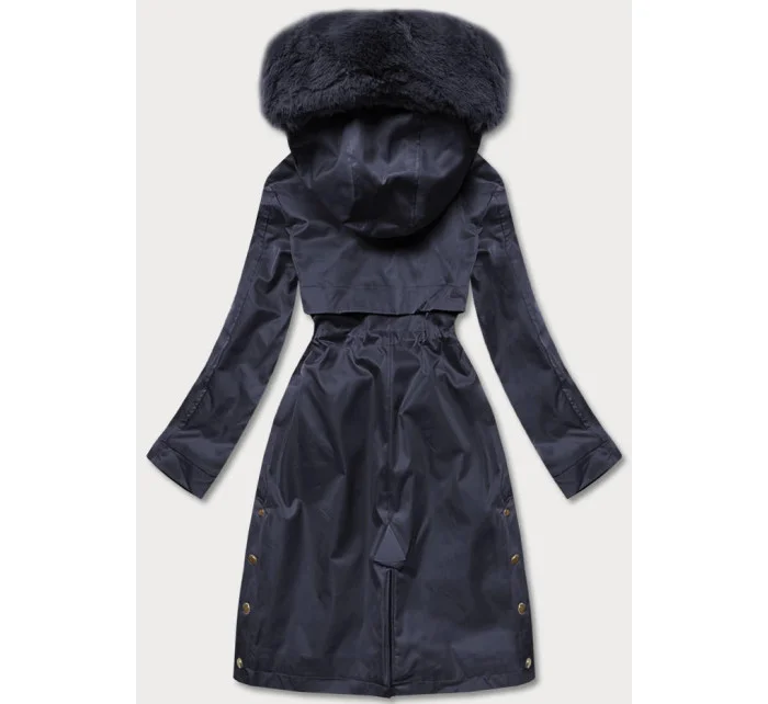 Tmavomodrá dámska zimná bunda s podšívkou z machovej kožušiny (b537-3)