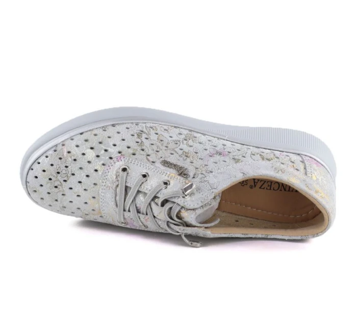 Dámské kožené polobotky na podpatku šedé model 22021895 - VINCEZA