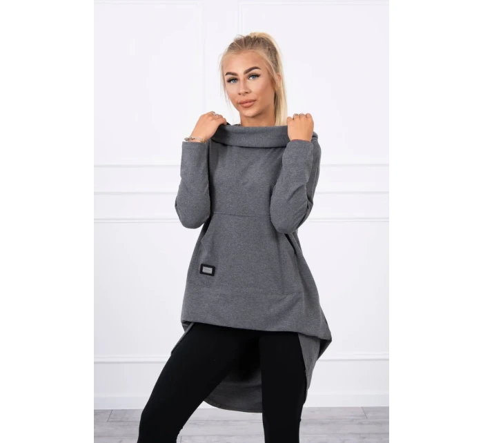 Mikina s kapucňou s dlhým chrbtom v grafitovej farbe