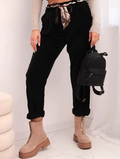 Dámske viskózové nohavice s opaskom na šatku čierne