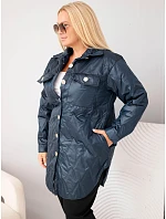 Dámska prešívaná bunda Plus Size s golierom a vreckami, modrá