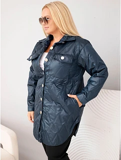 Dámska prešívaná bunda Plus Size s golierom a vreckami, modrá