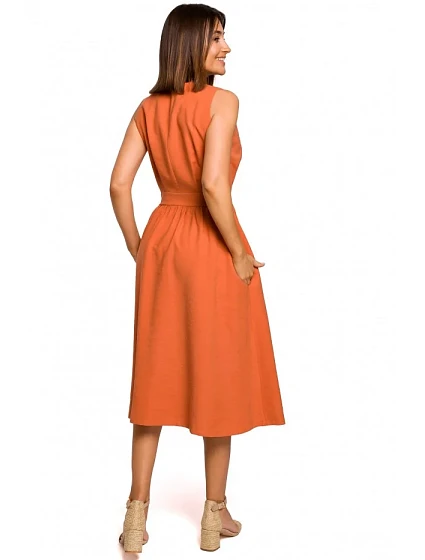 šaty bez rukávů oranžové model 18002739 - STYLOVE šaty bez rukávů oranžové model 18002739 - STYLOVE