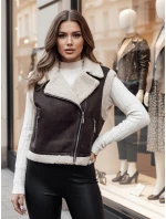 Dámská semišová vesta s ovčí kůží hnědá Dstreet model 21995432 - FashionStreet