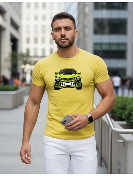 Pánske tričko s potlačou auta žlté FashionStreet NX5015R