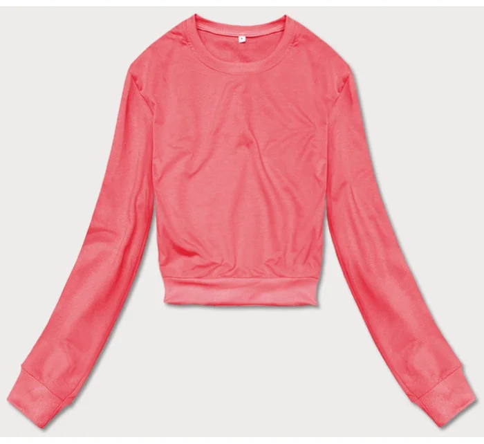 Tenká krátká dámská tepláková mikina v korálové barvě model 18378933 - J.STYLE Tenká krátká dámská tepláková mikina v korálové barvě model 18378933 - J.STYLE