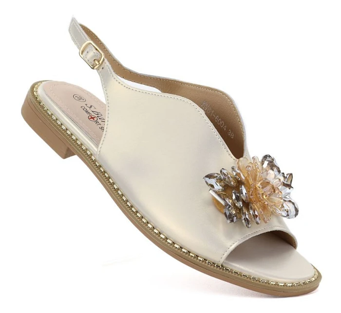 Dámske kožené ploché sandále s kryštálmi zlaté S.Barski 61-6004