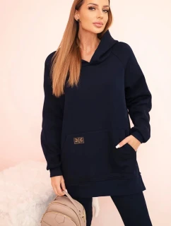 Dámska bavlnená súprava s kapucňou a legínami s vysokým pásom modrá