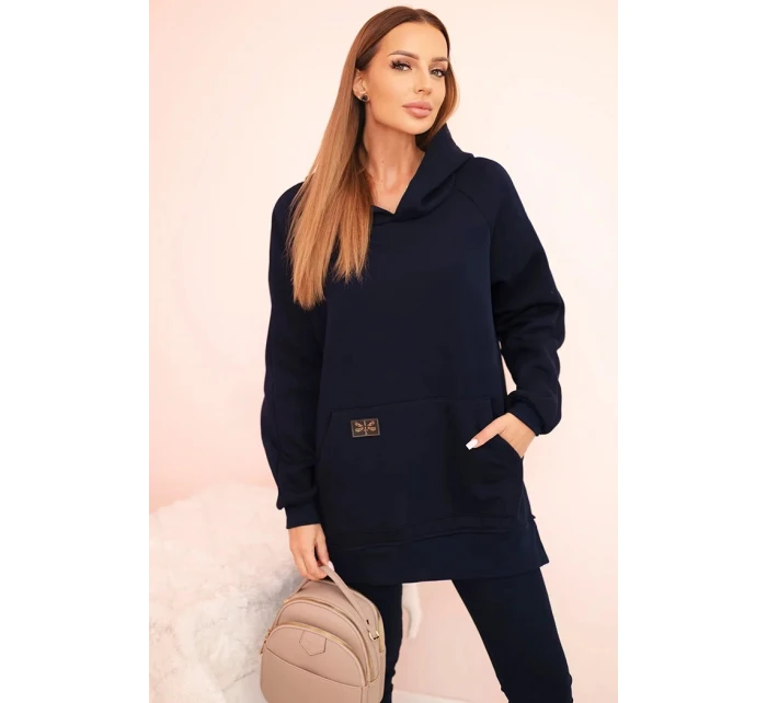 Dámský bavlněný komplet s kapucí a legíny s vysokým pasem modrý