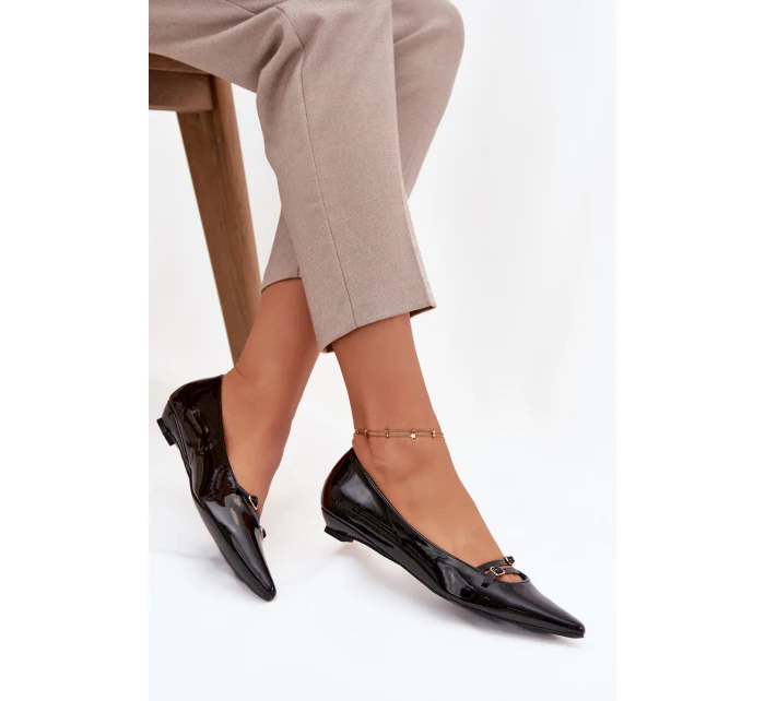 Lakované baleríny s proužky Černé Zarelia